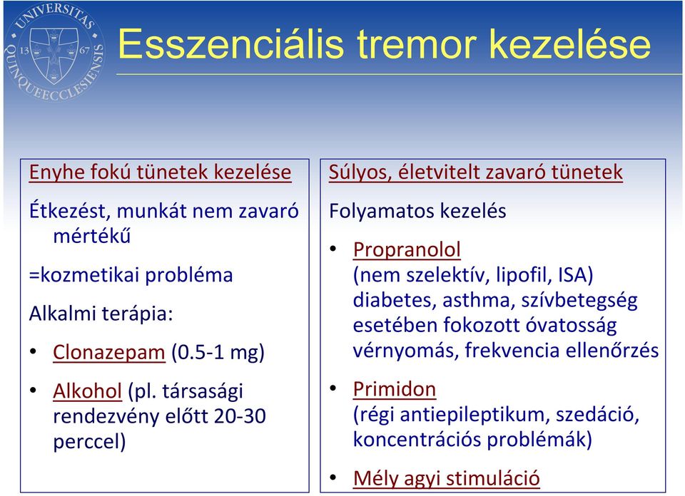 társasági rendezvény előtt 20 30 perccel) Súlyos, életvitelt zavaró tünetek Folyamatos kezelés Propranolol (nem