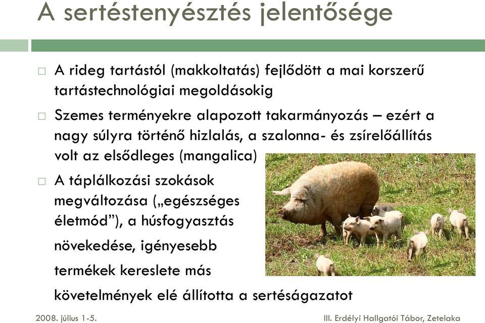 és zsírelőállítás volt az elsődleges (mangalica) A táplálkozási szokások megváltozása ( egészséges életmód