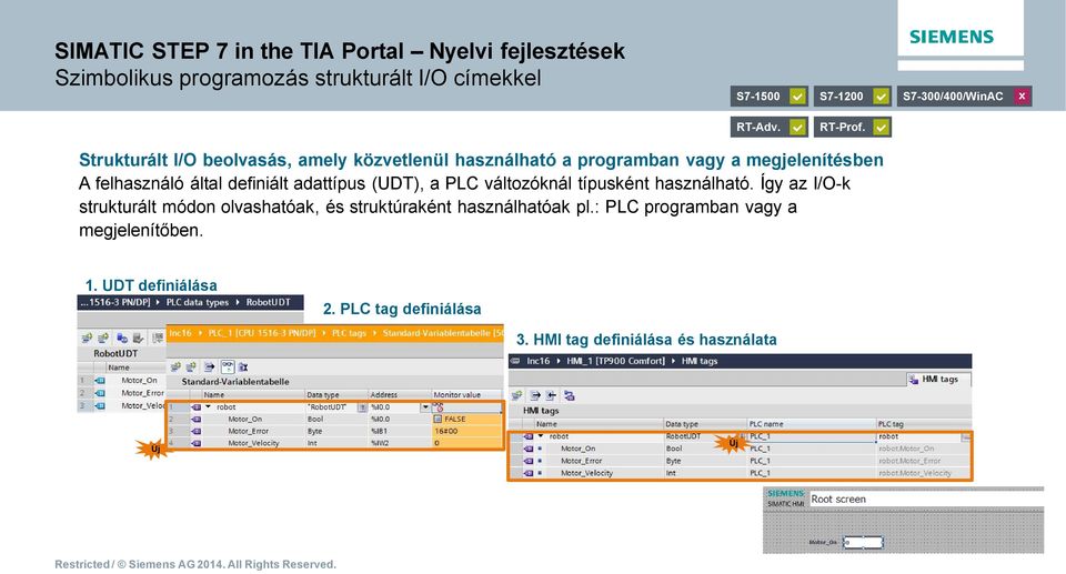 Strukturált I/O beolvasás, amely közvetlenül használható a programban vagy a megjelenítésben A felhasználó által definiált adattípus