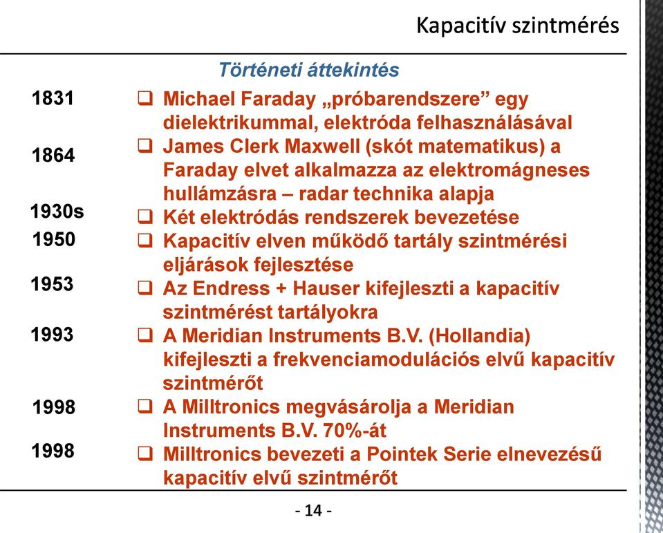 szintmérési eljárások fejlesztése Az Endress + Hauser kifejleszti a kapacitív szintmérést tartályokra A Meridian Instruments B.V.