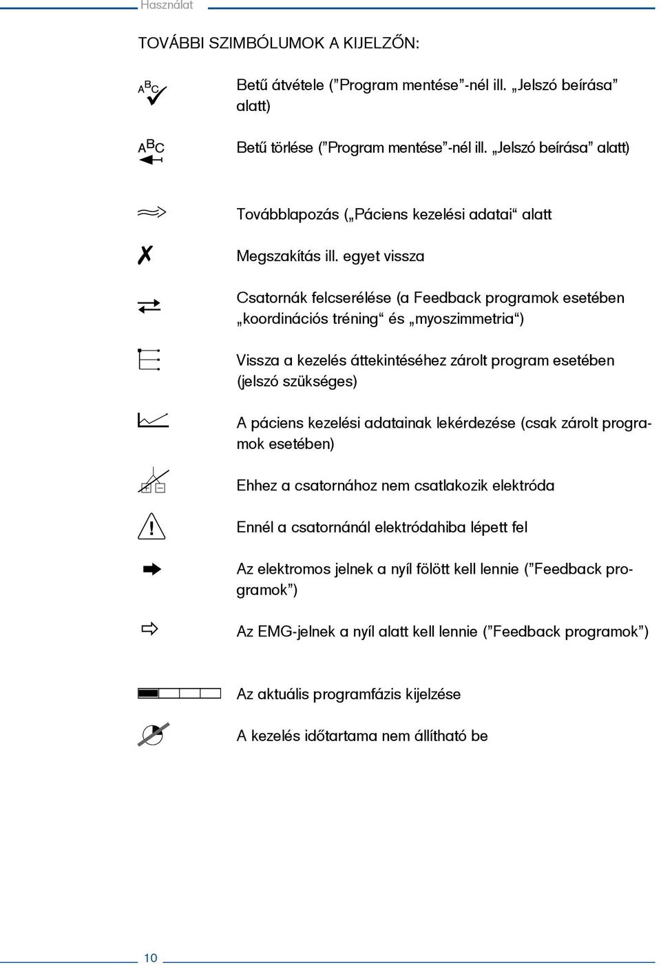 egyet vissza Csatornák felcserélése (a Feedback programok esetében koordinációs tréning és myoszimmetria ) Vissza a kezelés áttekintéséhez zárolt program esetében (jelszó szükséges) A páciens