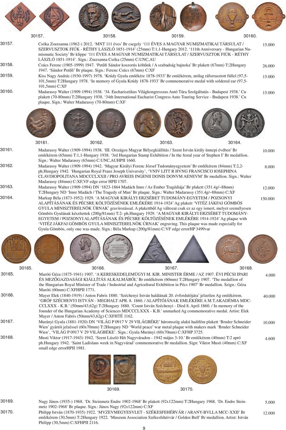 111th Anniversary - Hungarian Numismatic Society Br klippe 111 ÉVES A MAGYAR NUMIZMATIKAI TÁRSULAT / SZERVUSZTOK FIÚK - RÉTHY LÁSZLÓ 1851-1914. Sign.