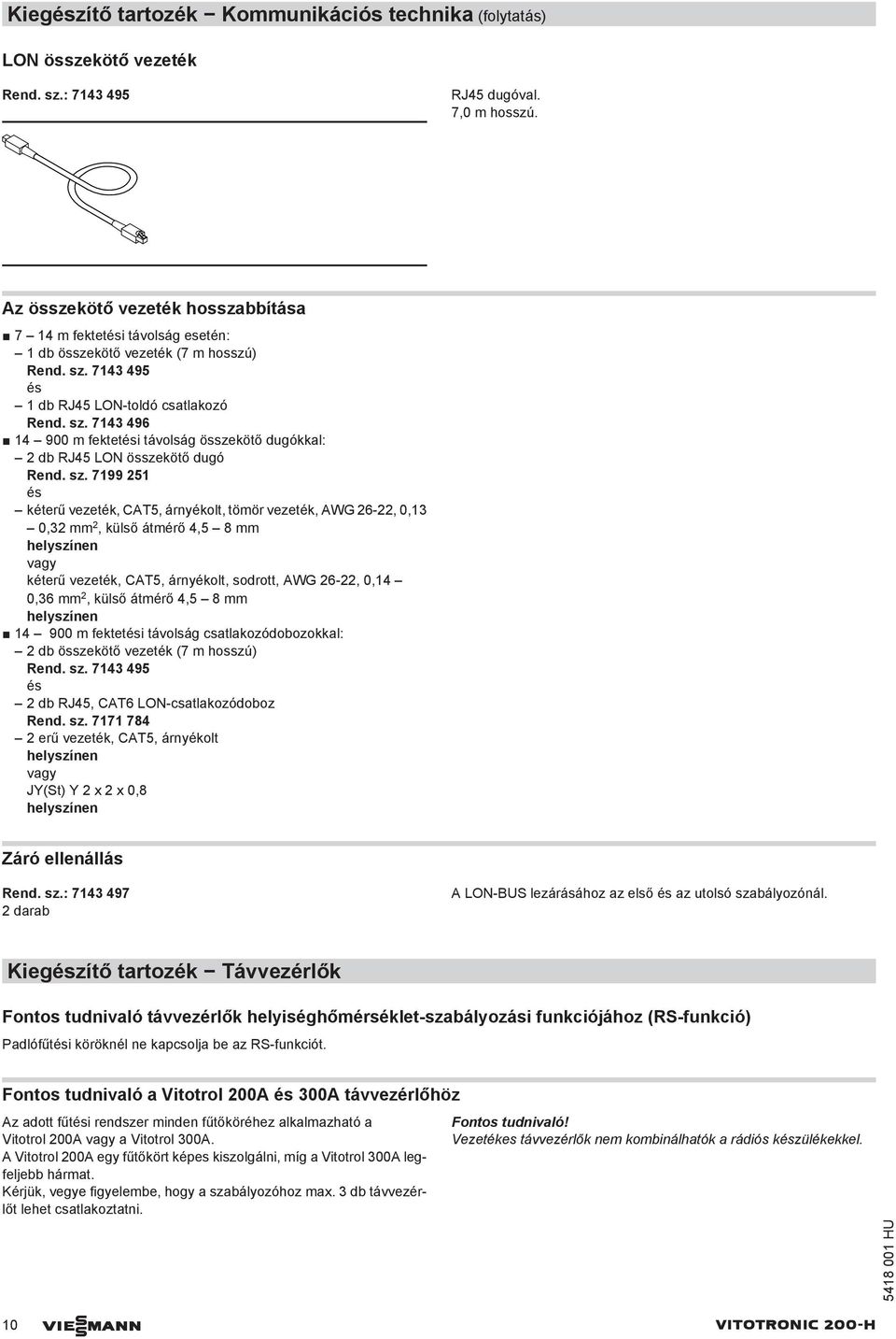 7143 495 és 1 db RJ45 LON-toldó csatlakozó Rend. sz.