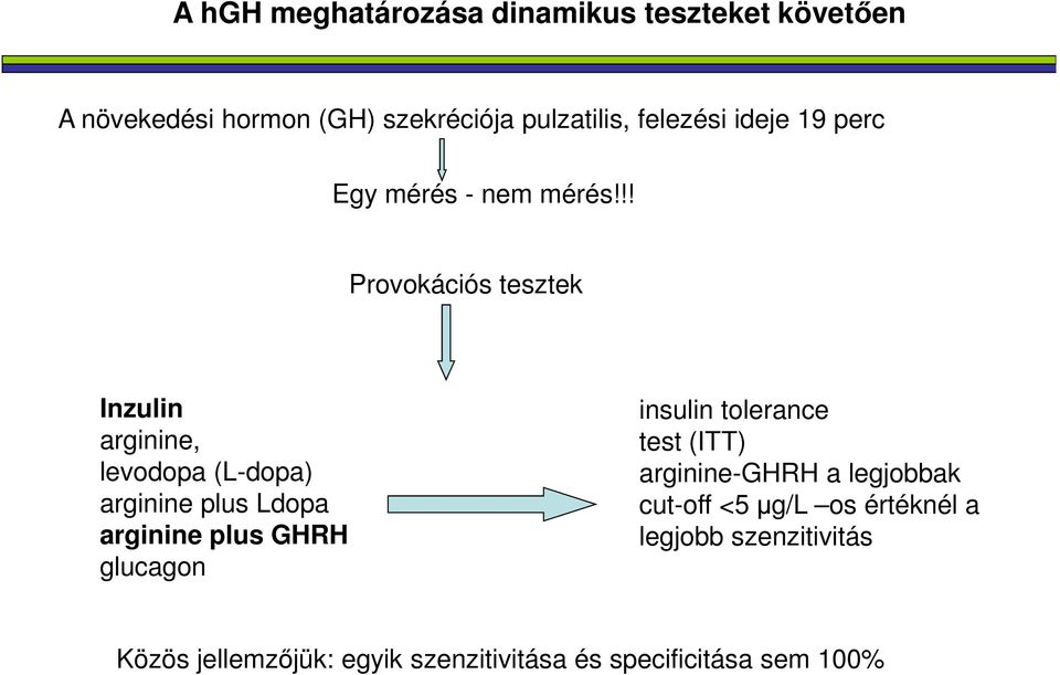 !! Provokációs tesztek Inzulin arginine, levodopa (L-dopa) arginine plus Ldopa arginine plus GHRH