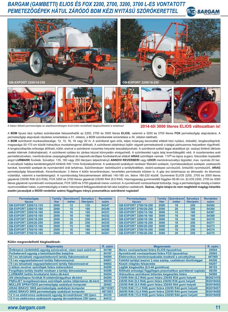 A BDM típusú kézi nyitású szórókeretek felszerelhetôk az 2200, 2700 és 3000 literes ELIOS, valamint a 3200 és 3700 literes FOX permetezôgép alapvázakra.