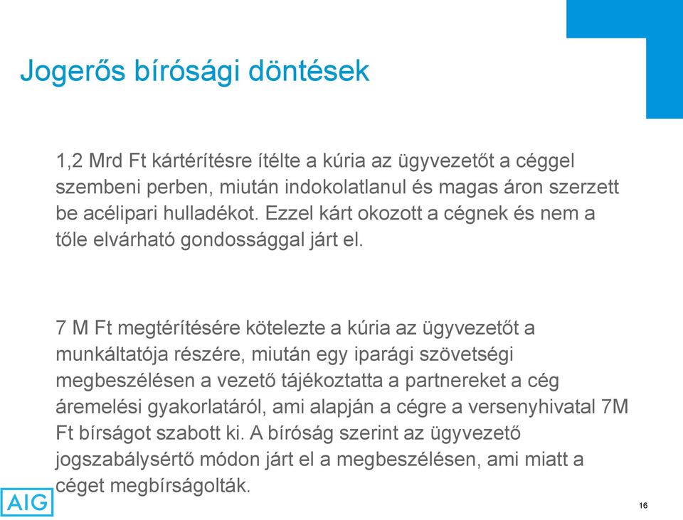 7 M Ft megtérítésére kötelezte a kúria az ügyvezetőt a munkáltatója részére, miután egy iparági szövetségi megbeszélésen a vezető tájékoztatta a