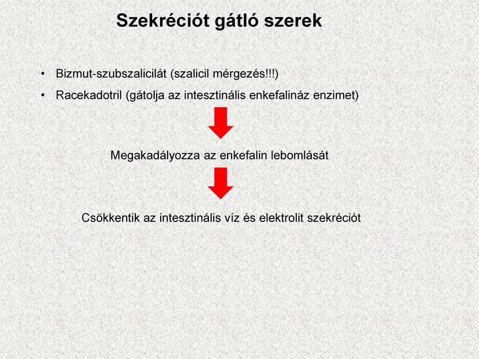 !!) Racekadotril (gátolja az intesztinális enkefalináz