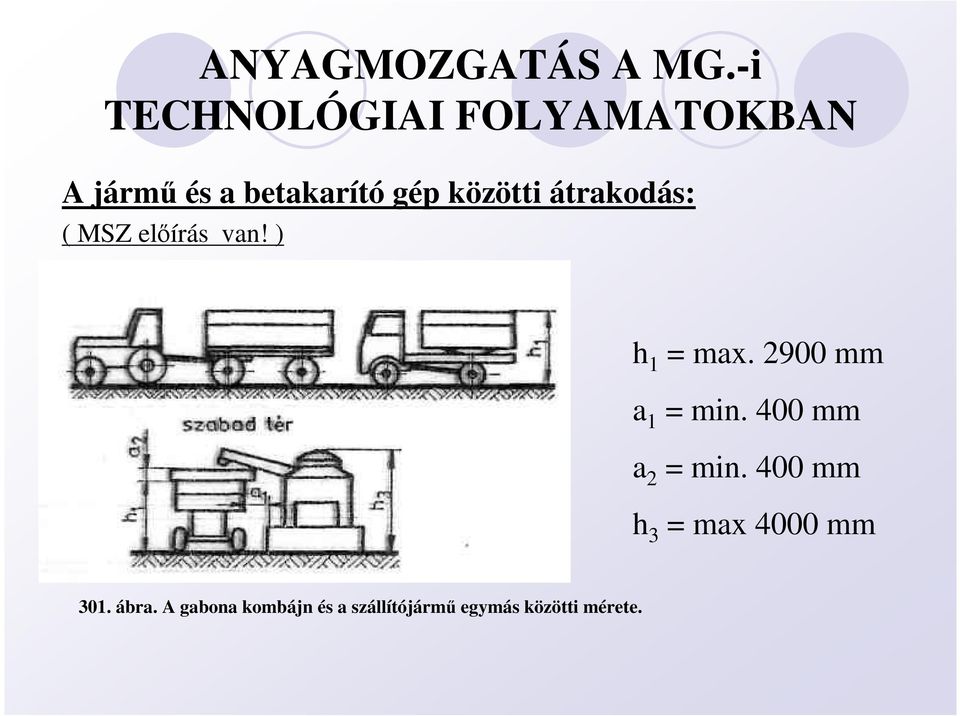 közötti átrakodás: ( MSZ elıírás van! ) h 1 = max.