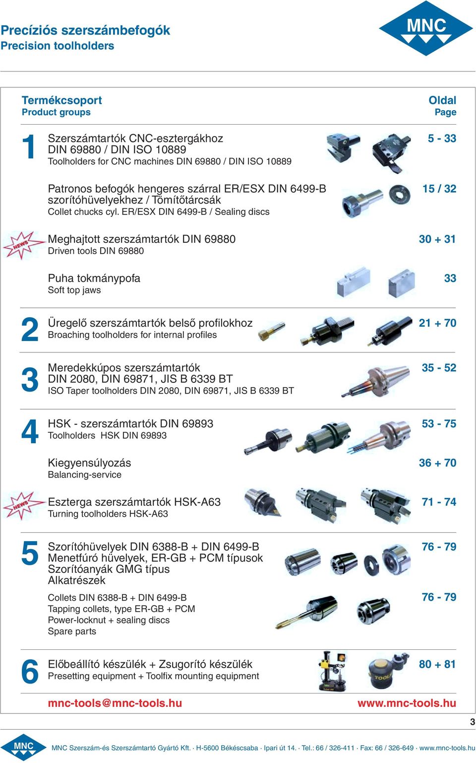 ER/ESX DIN 6499-B / Sealing discs Meghajtott szerszámtartók DIN 69880 30 + 31 Driven tools DIN 69880 Puha tokmánypofa 33 Soft top jaws 2 3 4 Üregelő szerszámtartók belső profi lokhoz 21 + 70