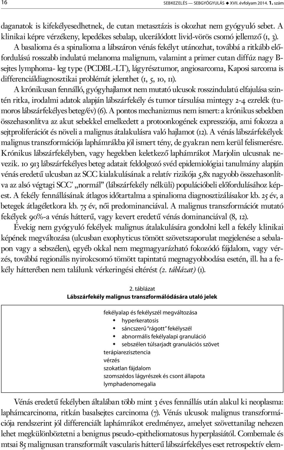 A basalioma és a spinalioma a lábszáron vénás fekélyt utánozhat, továbbá a ritkább előfordulású rosszabb indulatú melanoma malignum, valamint a primer cutan diffúz nagy B- sejtes lymphoma- leg type