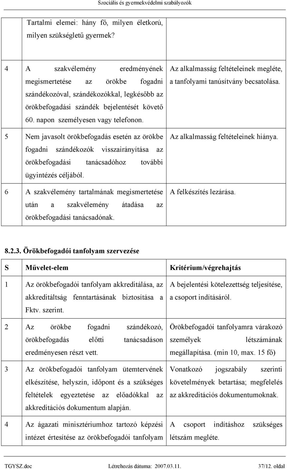 5 Nem javasolt örökbefogadás esetén az örökbe fogadni szándékozók visszairányítása az örökbefogadási tanácsadóhoz további ügyintézés céljából.