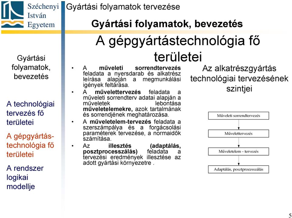 A művelettervezés feladata a műveleti sorrendterv adatai alapján a műveletek lebontása műveletelemekre, azok tartalmának és sorrendjének meghatározása.