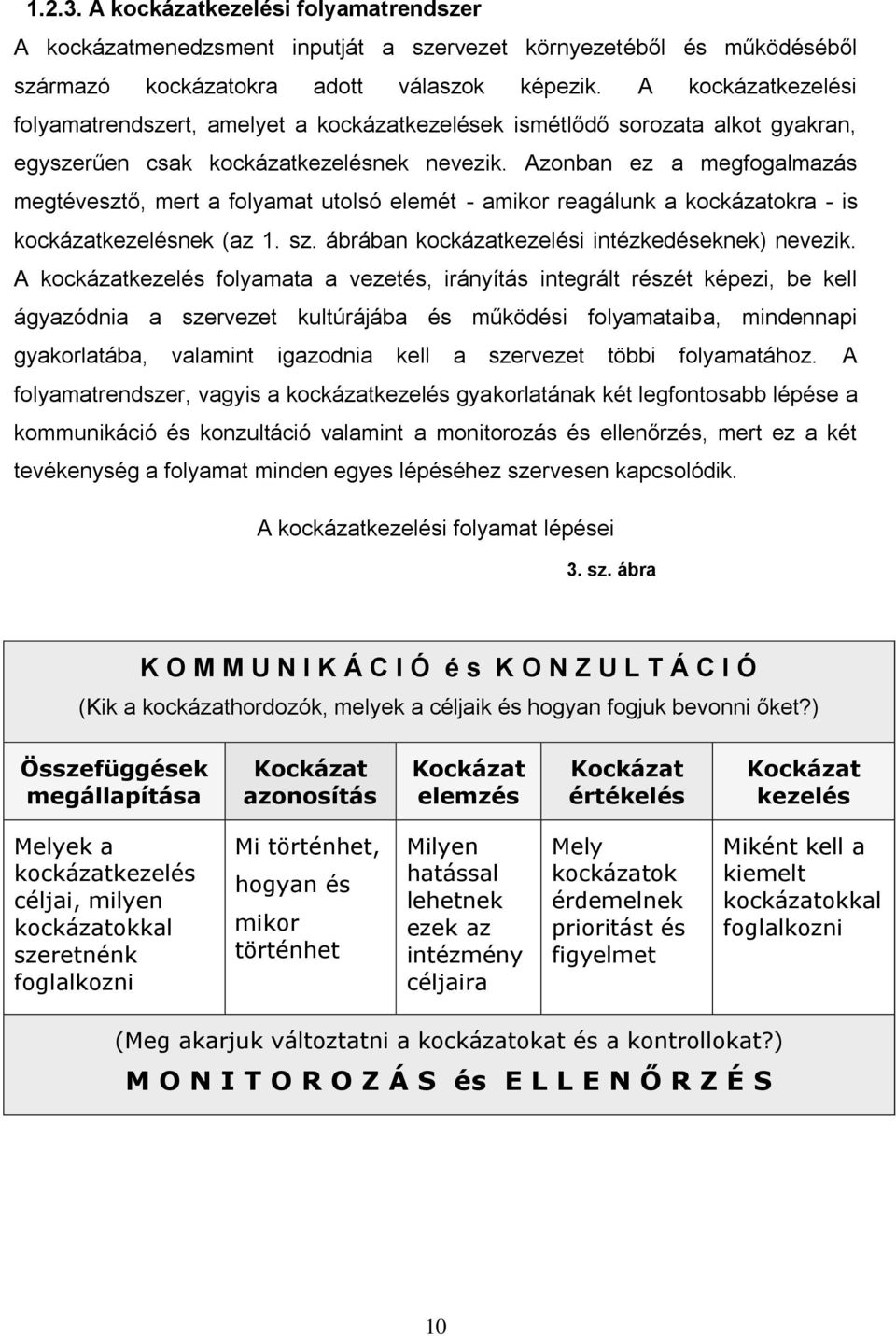 Azonban ez a megfogalmazás megtévesztő, mert a folyamat utolsó elemét - amikor reagálunk a kockázatokra - is kockázatkezelésnek (az 1. sz. ábrában kockázatkezelési intézkedéseknek) nevezik.