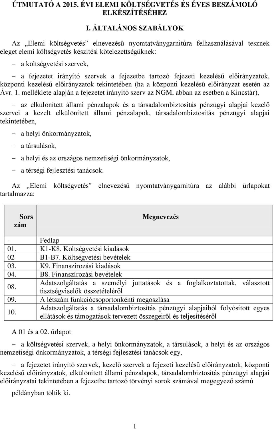 irányító szervek a fejezetbe tartozó fejezeti kezelésű előirányzatok, központi kezelésű előirányzatok tekintetében (ha a központi kezelésű előirányzat esetén az Ávr. 1.