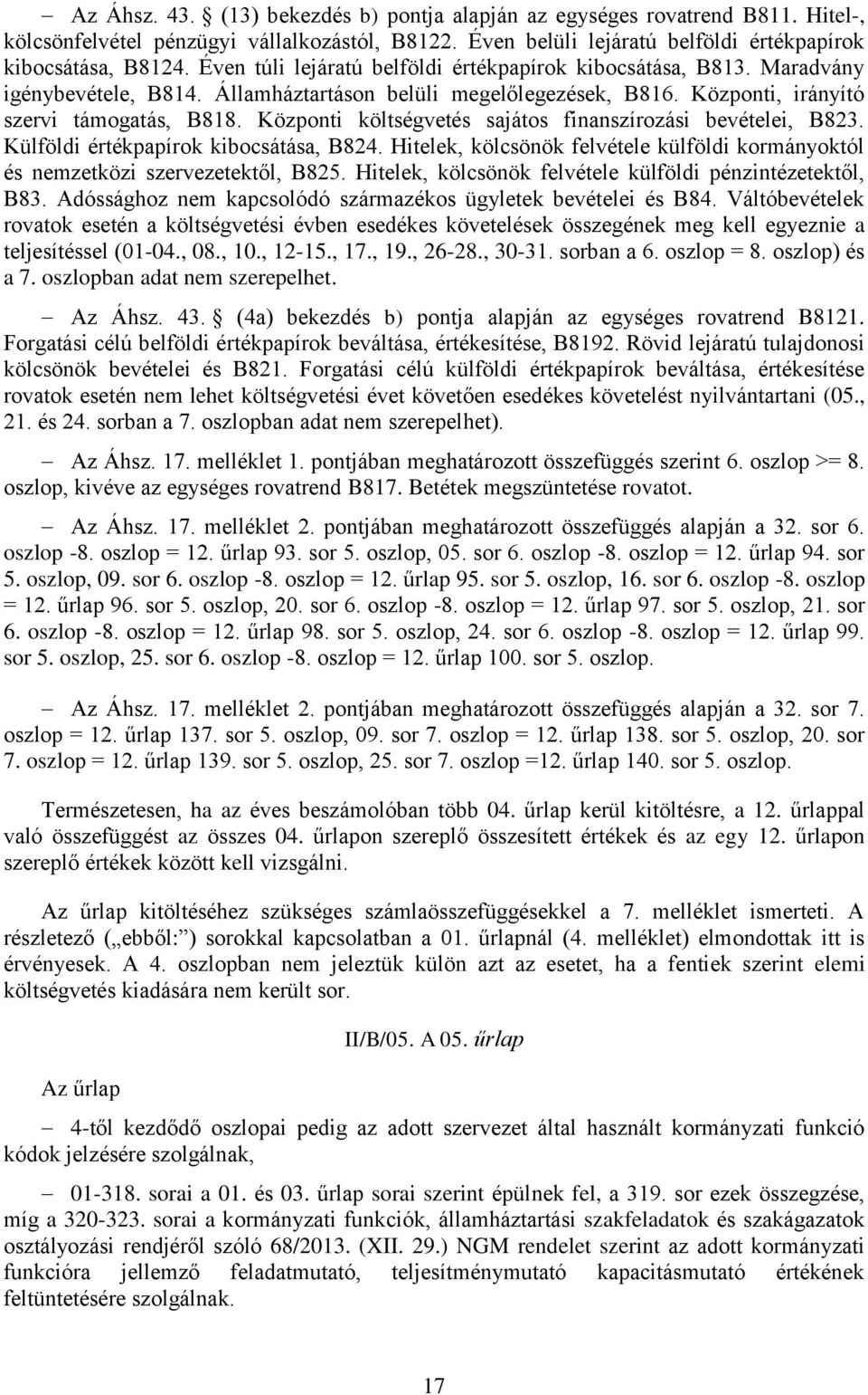 Központi költségvetés sajátos finanszírozási bevételei, B823. Külföldi értékpapírok kibocsátása, B824. Hitelek, kölcsönök felvétele külföldi kormányoktól és nemzetközi szervezetektől, B825.