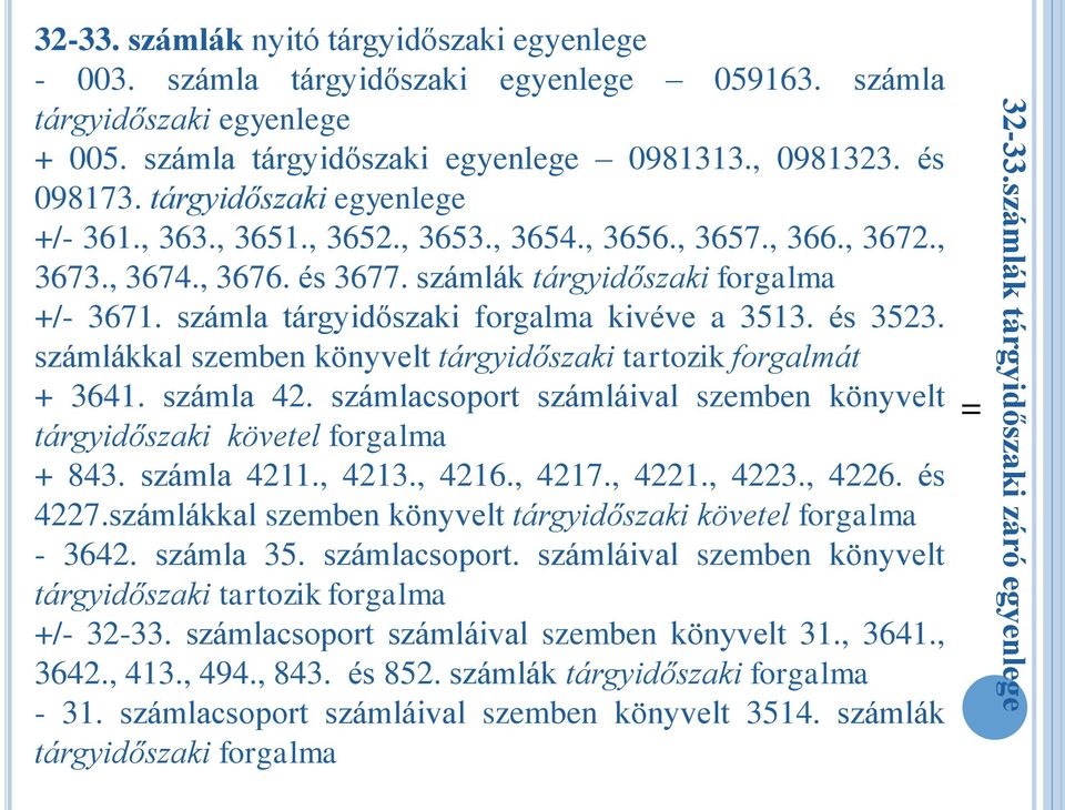 számla tárgyidőszaki forgalma kivéve a 3513. és 3523. számlákkal szemben könyvelt tárgyidőszaki tartozik forgalmát + 3641. számla 42.