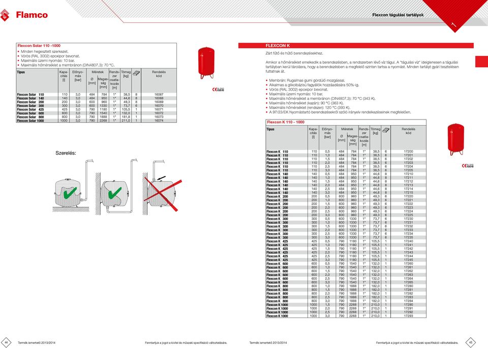 80 " 05,5 607 Flexcon Solar 600 600,0 790 540 " 2,0 6072 Flexcon Solar 800 800,0 790 888 " 8,8 607 Flexcon Solar 000 000,0 790 2268 " 2,0 6074 Flexcon K Zárt fűtő és hűtő berendezésekhez.