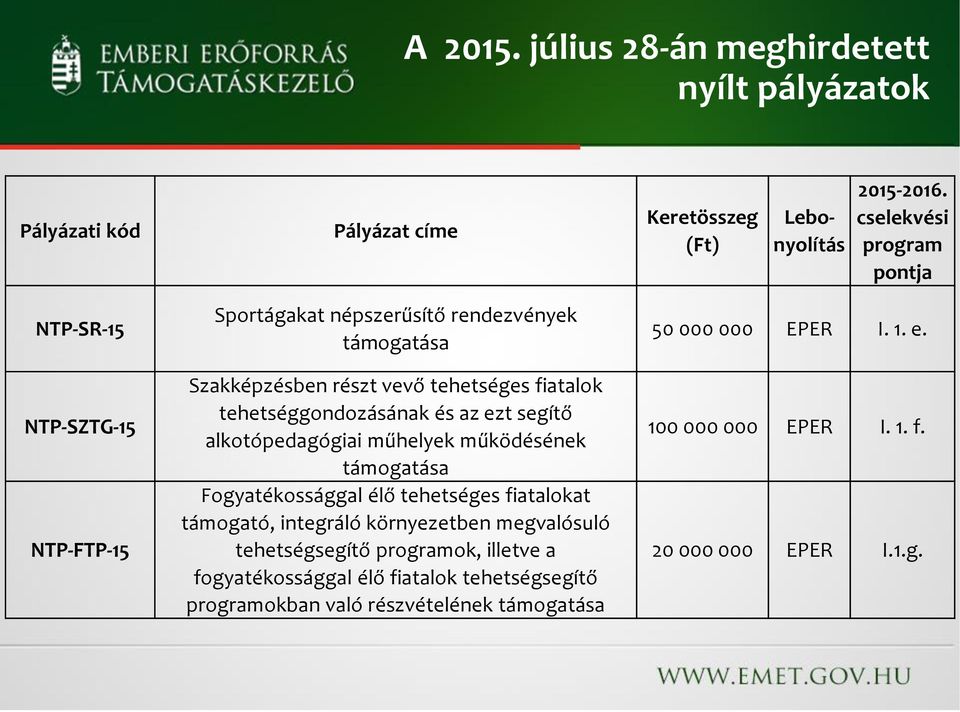 fiatalok tehetséggondozásának és az ezt segítő alkotópedagógiai műhelyek működésének támogatása Fogyatékossággal élő tehetséges fiatalokat támogató,