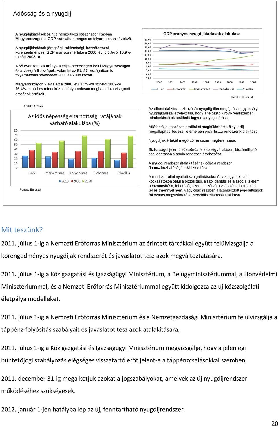 A 65 éven felüliek aránya a teljes népességen belül Magyarországon és a visegrádi országok, valamint az EU 27 országaiban is folyamatosan növekedett 2000 és 2008 között.