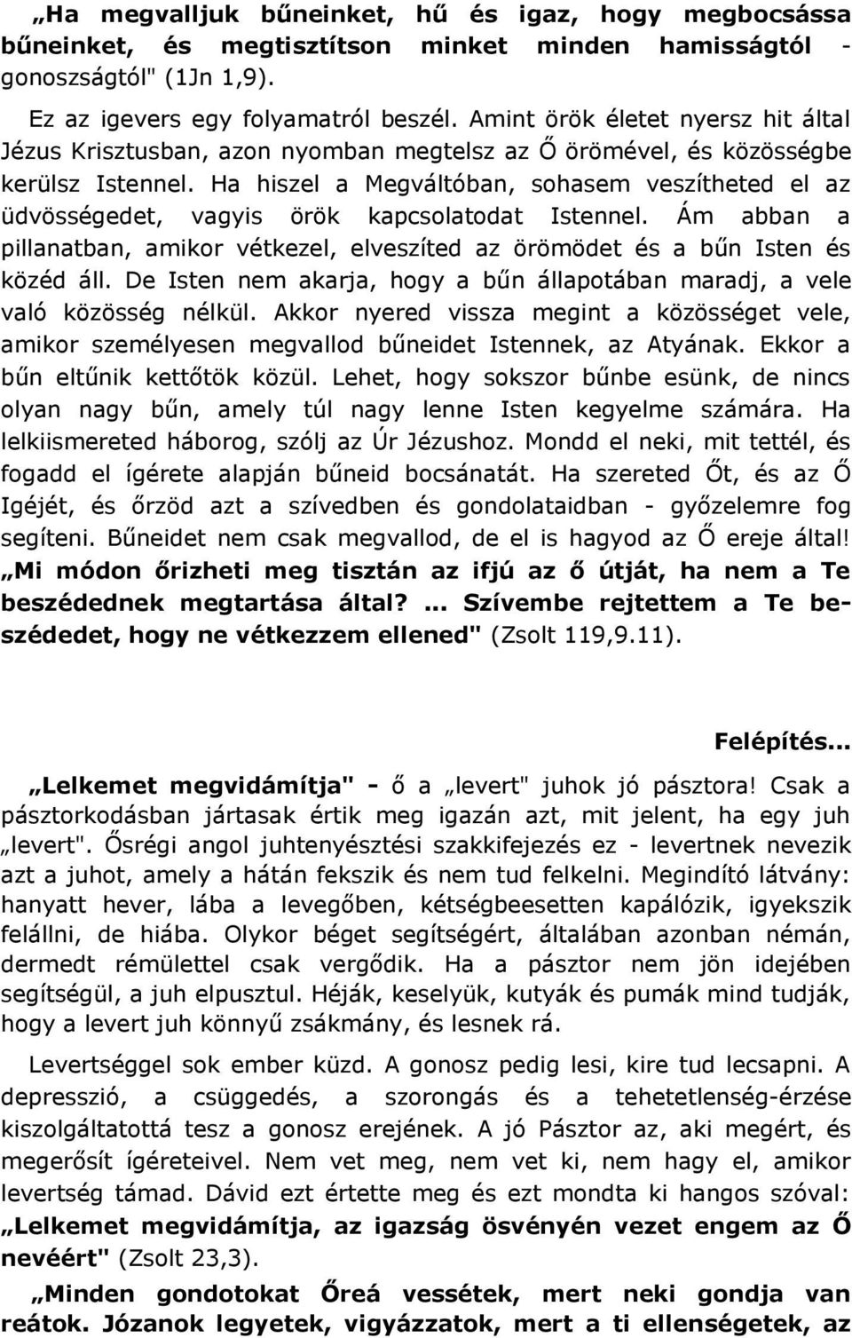 Ha hiszel a Megváltóban, sohasem veszítheted el az üdvösségedet, vagyis örök kapcsolatodat Istennel. Ám abban a pillanatban, amikor vétkezel, elveszíted az örömödet és a bűn Isten és közéd áll.