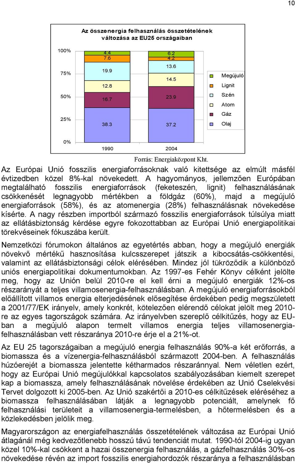 A hagyományos, jellemzően Európában megtalálható fosszilis energiaforrások (feketeszén, lignit) felhasználásának csökkenését legnagyobb mértékben a földgáz (60%), majd a megújuló energiaforrások