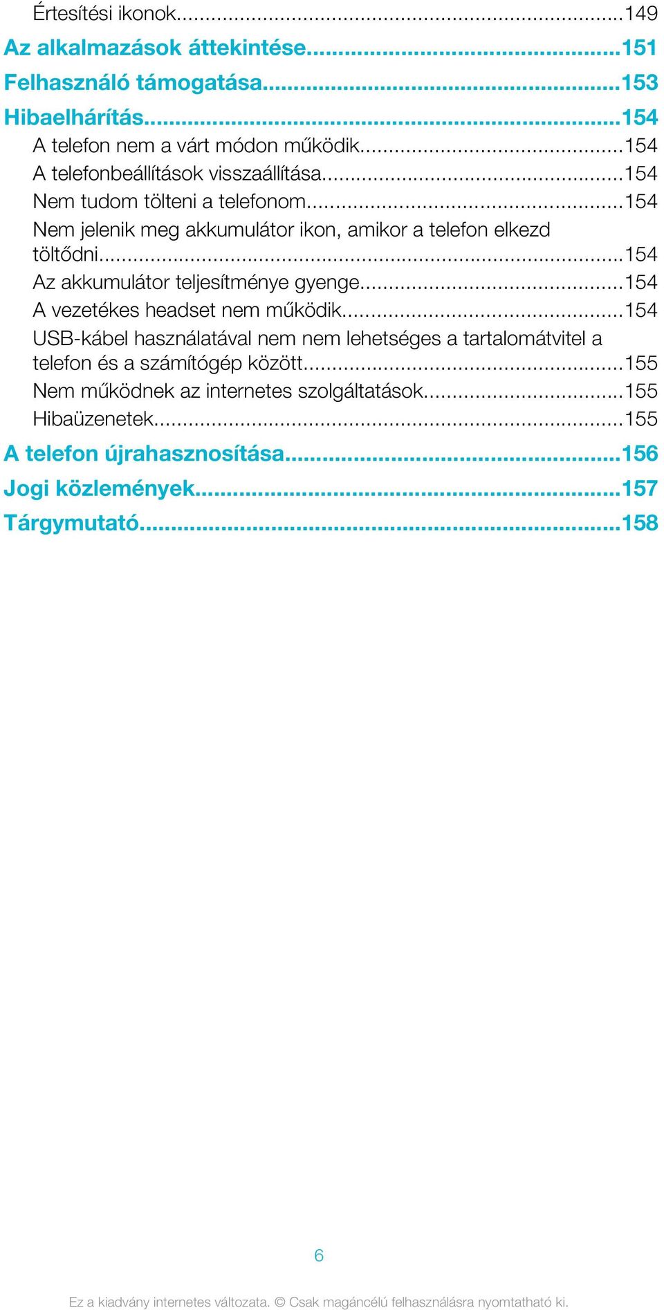 ..154 Az akkumulátor teljesítménye gyenge...154 A vezetékes headset nem működik.