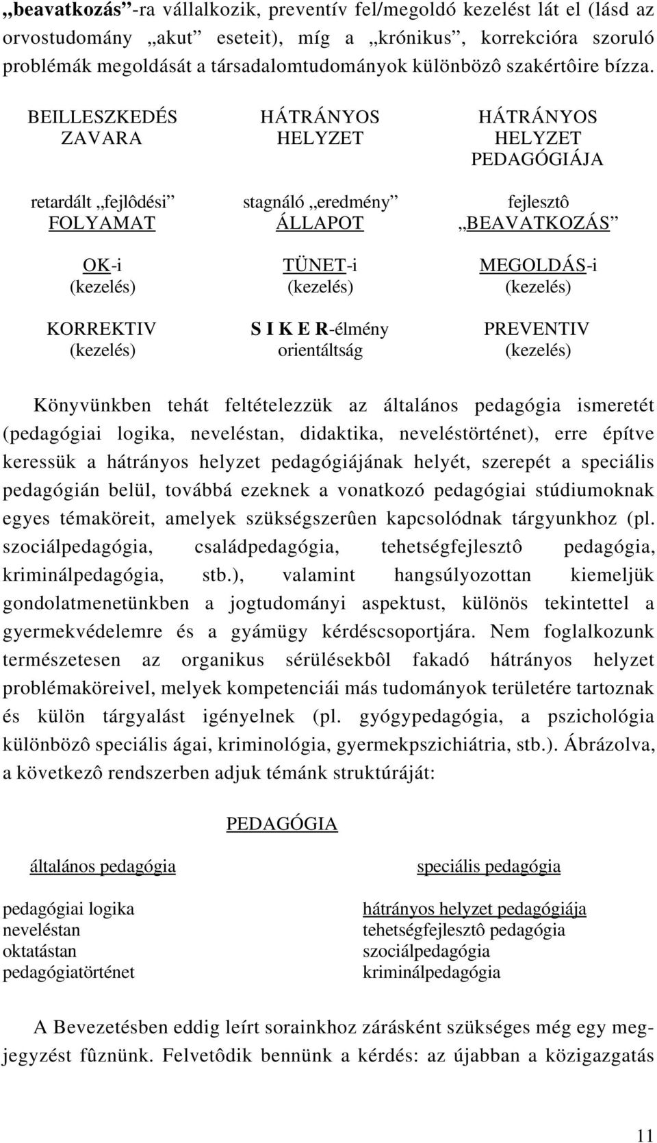 BEILLESZKEDÉS ZAVARA retardált fejlôdési FOLYAMAT OK-i (kezelés) KORREKTIV (kezelés) HÁTRÁNYOS HELYZET stagnáló eredmény ÁLLAPOT TÜNET-i (kezelés) S I K E R-élmény orientáltság HÁTRÁNYOS HELYZET