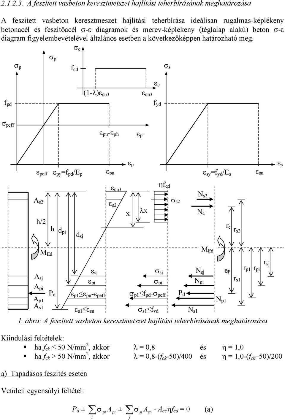 és merev-képlékeny (téglalap alakú) beton σ-ε diagram figyelembevételével általános esetben a következőképpen határozható meg.