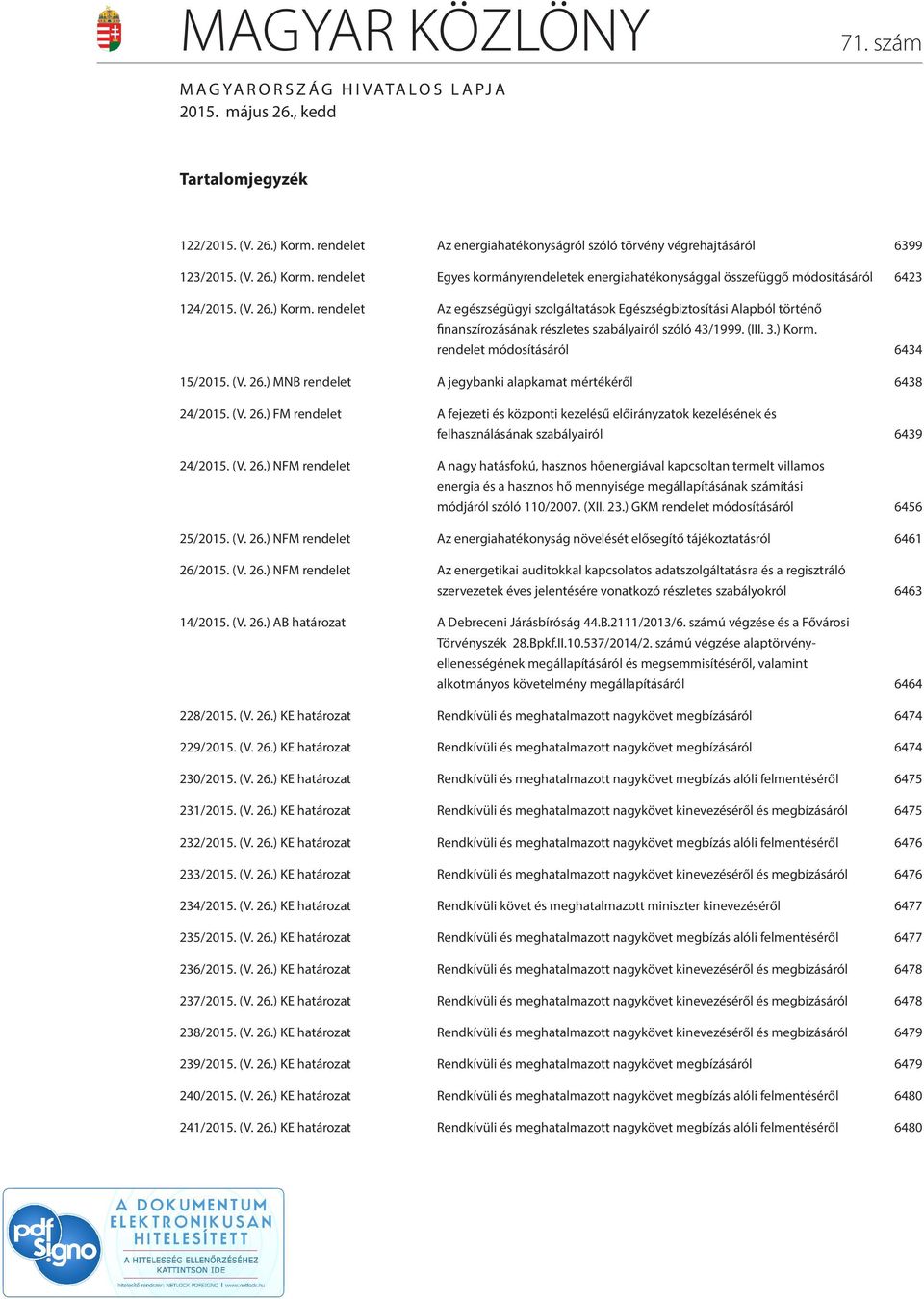 rendelet Egyes kormányrendeletek energiahatékonysággal összefüggő módosításáról 6423 124/2015. (V. 26.) Korm.