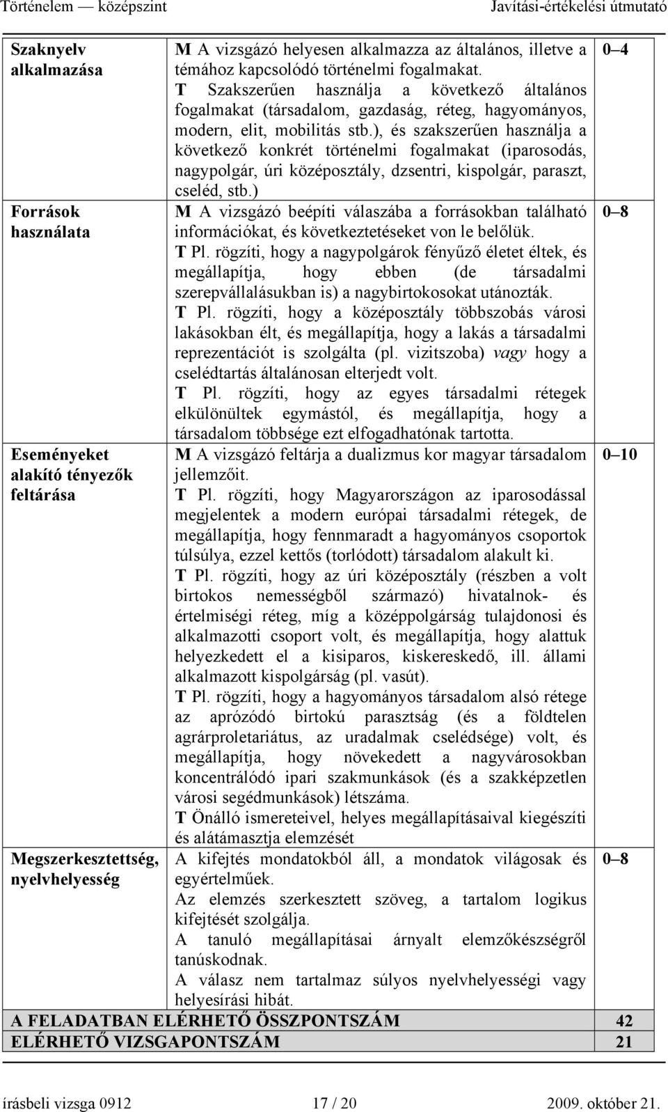 ), és szakszerűen használja a következő konkrét történelmi fogalmakat (iparosodás, nagypolgár, úri középosztály, dzsentri, kispolgár, paraszt, cseléd, stb.