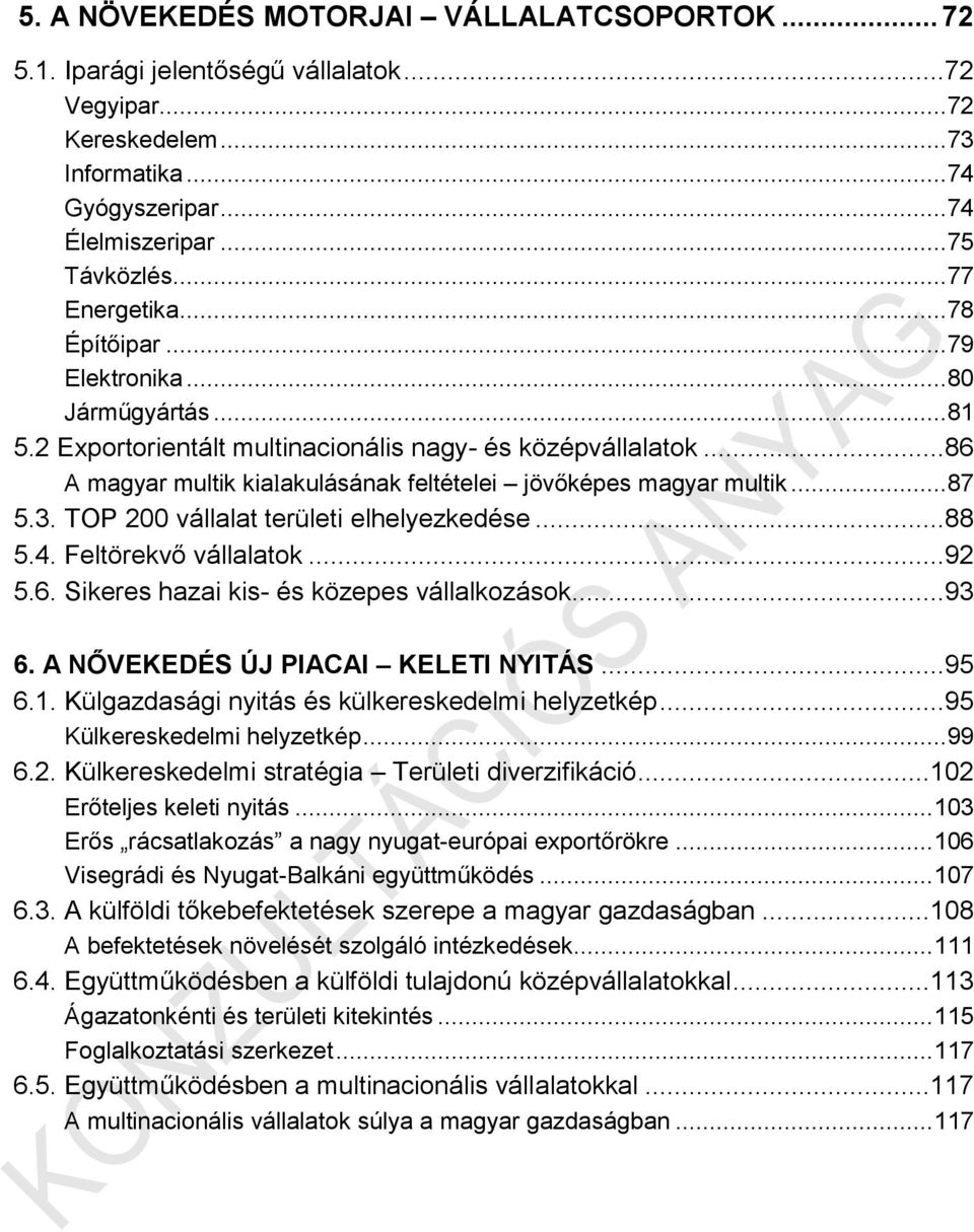 ..86 A magyar multik kialakulásának feltételei jövőképes magyar multik... 87 5.3. TOP 200 vállalat területi elhelyezkedése...88 5.4. Feltörekvő vállalatok...92 5.6. Sikeres hazai kis- és közepes vállalkozások.