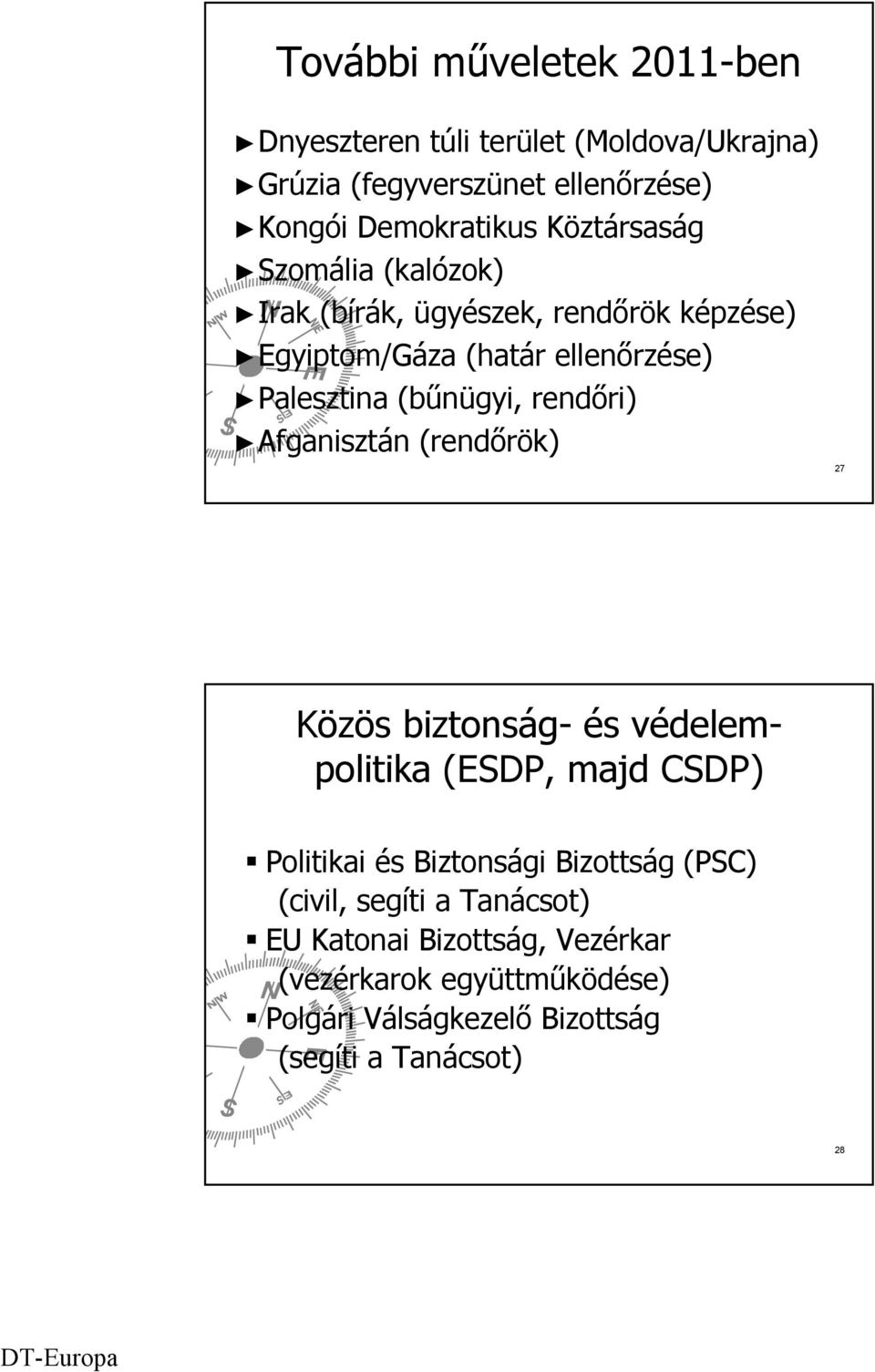 rendőri) Afganisztán (rendőrök) 27 Közös biztonság- és védelempolitika (ESDP, majd CSDP) Politikai és Biztonsági Bizottság (PSC)