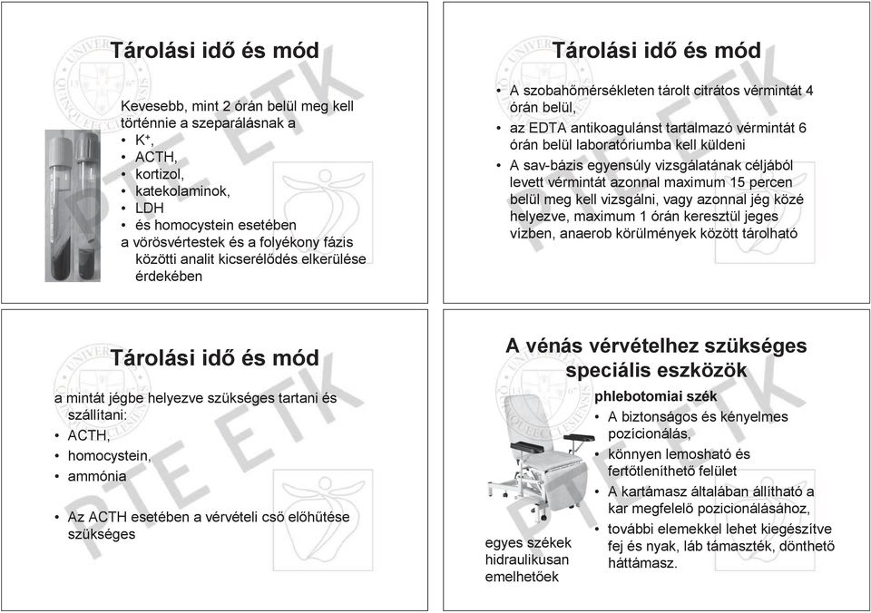 küldeni A sav-bázis egyensúly vizsgálatának céljából levett vérmintát azonnal maximum 15 percen belül meg kell vizsgálni, vagy azonnal jég közé helyezve, maximum 1 órán keresztül jeges vízben,