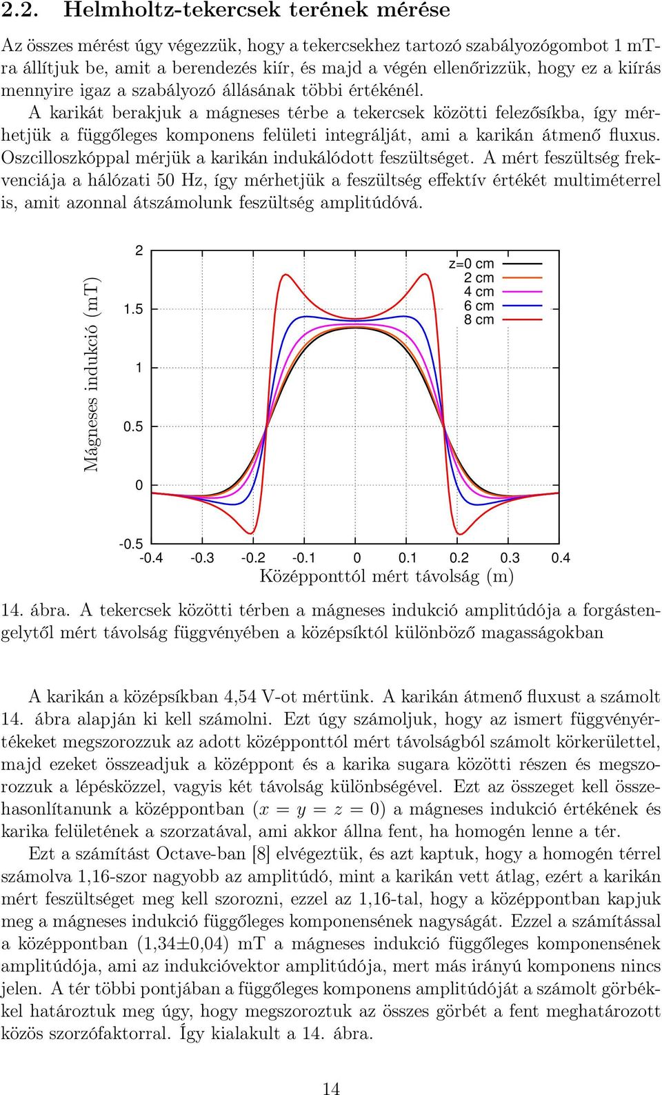 A karikát berakjuk a mágneses térbe a tekercsek közötti felezősíkba, így mérhetjük a függőleges komponens felületi integrálját, ami a karikán átmenő fluxus.