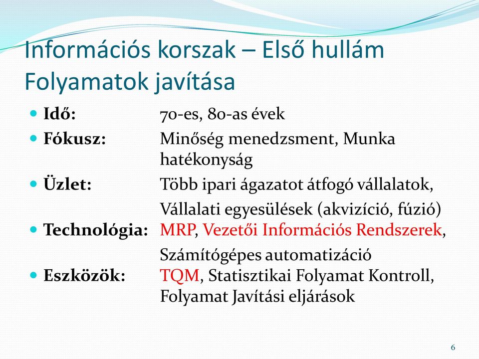 átfogó vállalatok, Vállalati egyesülések (akvizíció, fúzió) MRP, Vezetői Információs