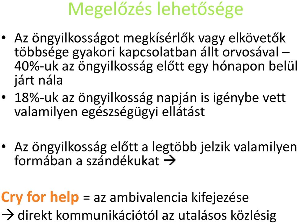 igénybe vett valamilyen egészségügyi ellátást Az öngyilkosság előtt a legtöbb jelzik valamilyen