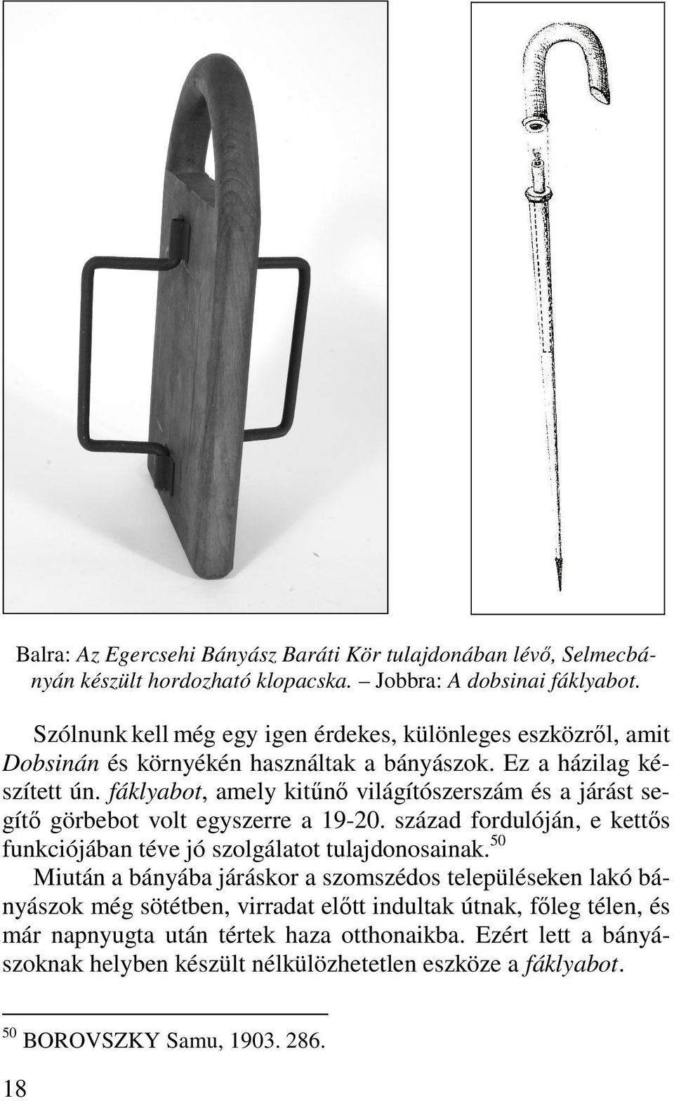 fáklyabot, amely kitűnő világítószerszám és a járást segítő görbebot volt egyszerre a 19-20. század fordulóján, e kettős funkciójában téve jó szolgálatot tulajdonosainak.