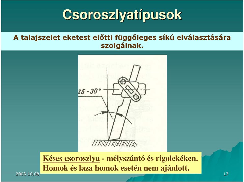 Késes csoroszlya - mélyszántó és rigolekéken.