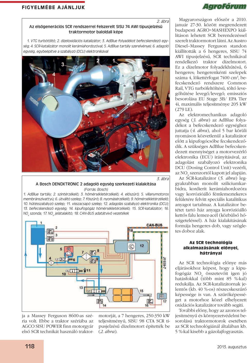 ábra A Bosch DENOXTRONIC 2 adagoló egység szerkezeti kialakítása (Forrás: Bosch) 1. AdBlue tartály; 2. szintérzékelő; 3. hőmérsékletérzékelő; 4. előszűrő; 5. villanymotoros membránszivattyú; 6.