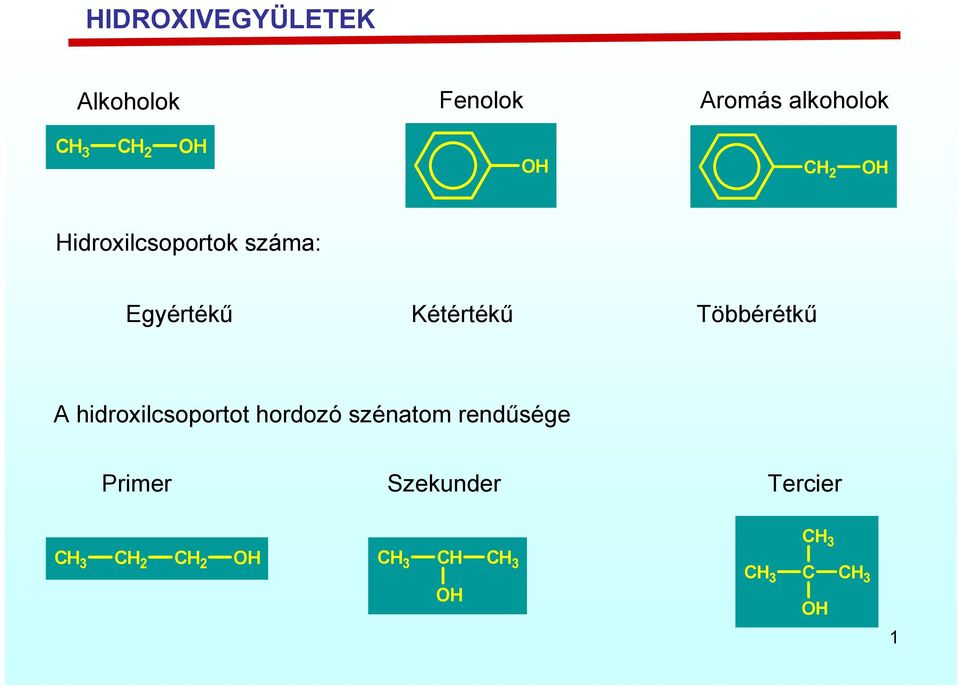 Kétértékű Többérétkű A hidroxilcsoportot hordozó