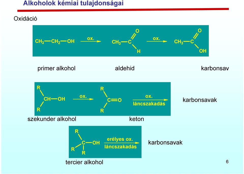 C ox. láncszakadás karbonsavak szekunder alkohol