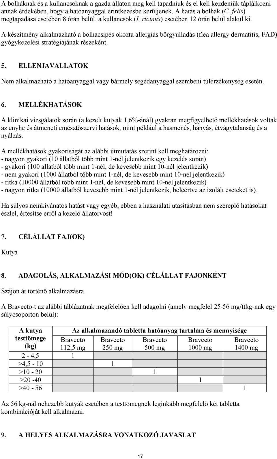 A készítmény alkalmazható a bolhacsípés okozta allergiás bőrgyulladás (flea allergy dermatitis, FAD) gyógykezelési stratégiájának részeként. 5.