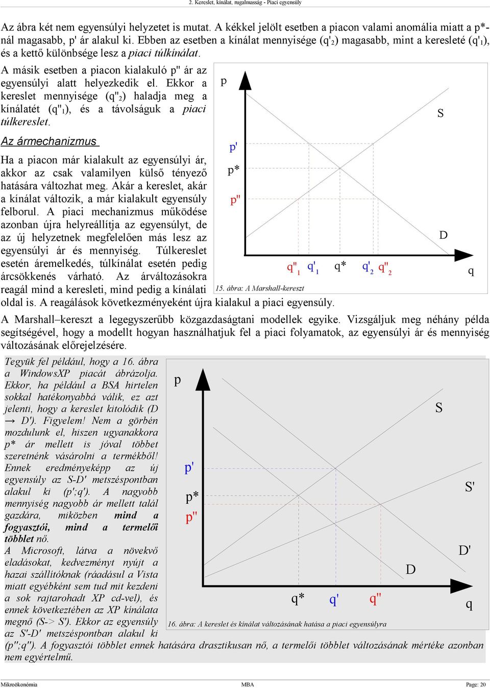 A másik esetben a piacon kialakuló p'' ár az egyensúlyi alatt helyezkedik el. Ekkor a kereslet mennyisége (q'' 2 ) haladja meg a kínálatét (q'' 1 ), és a távolságuk a piaci túlkereslet.