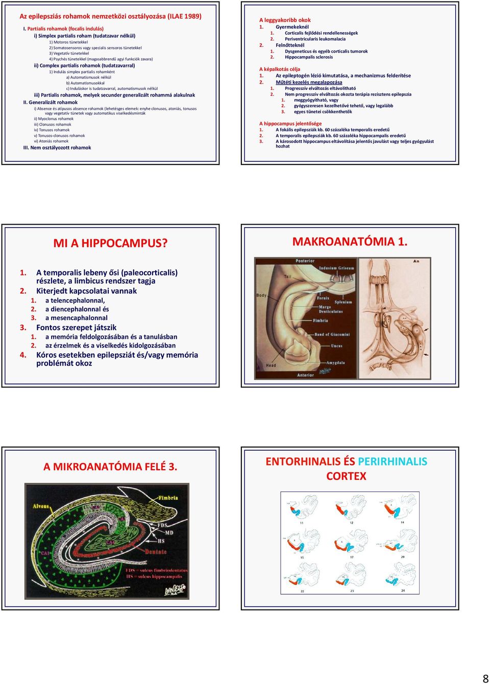 tünetekkel (magasabbrendű agyi funkciók zavara) ii) Complex partialis rohamok (tudatzavarral) 1) Indulás simplex partialis rohamként a) Automatismusok nélkül b) Automatismusokkal c) Induláskor is