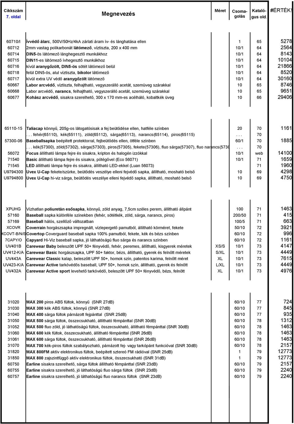 DIN5-ös, alul víztiszta, bikolor látómező 10/1 64 8520 60717 kívül extra UV védő aranygőzölt látómező 10/1 64 30160 60667 Labor arcvédő, víztiszta, felhajtható, vegyszerálló acetát, szemüveg