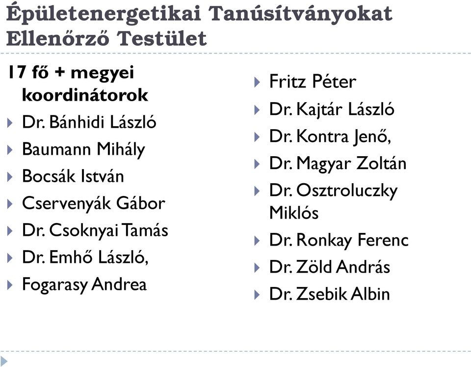 CsoknyaiTamás Dr. Emhő László, FogarasyAndrea Fritz Péter Dr. Kajtár László Dr.