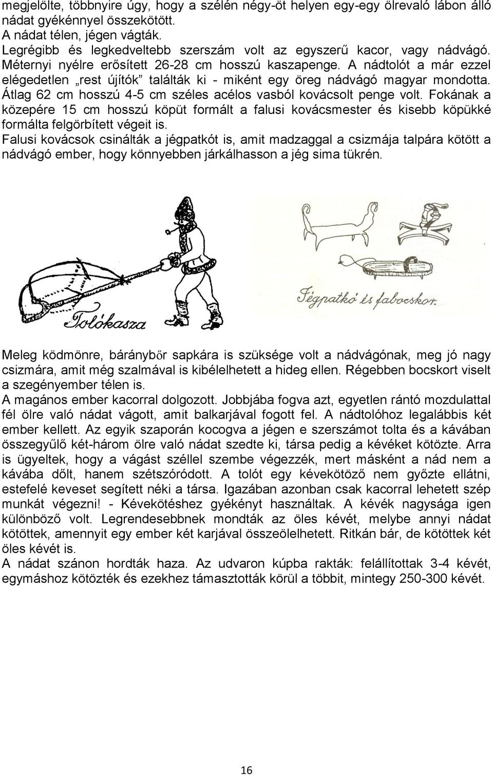 A nádtolót a már ezzel elégedetlen rest újítók találták ki - miként egy öreg nádvágó magyar mondotta. Átlag 62 cm hosszú 4-5 cm széles acélos vasból kovácsolt penge volt.