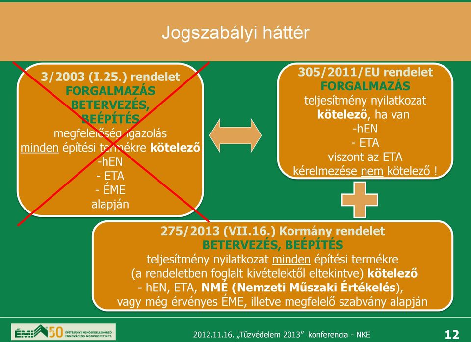 rendelet FORGALMAZÁS teljesítmény nyilatkozat kötelező, ha van -hen - ETA viszont az ETA kérelmezése nem kötelező! 275/2013 (VII.16.