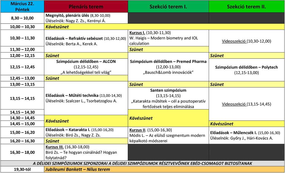 Haigis Modern biometry and IOL calculation 11,30 12,00 Szünet 12,00 12,15 Szünet Szimpózium délidőben ALCON Szimpózium délidőben Premed Pharma 12,15 12,45 (12,15-12,45) (12,00-13,00) A lehetőségekkel