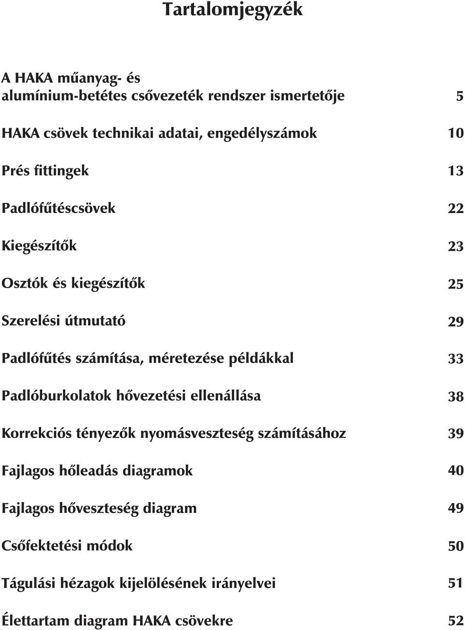 Padlóburkolatok hõvezetési ellenállása Korrekciós tényezõk nyomásveszteség számításához Fajlagos hõleadás diagramok Fajlagos